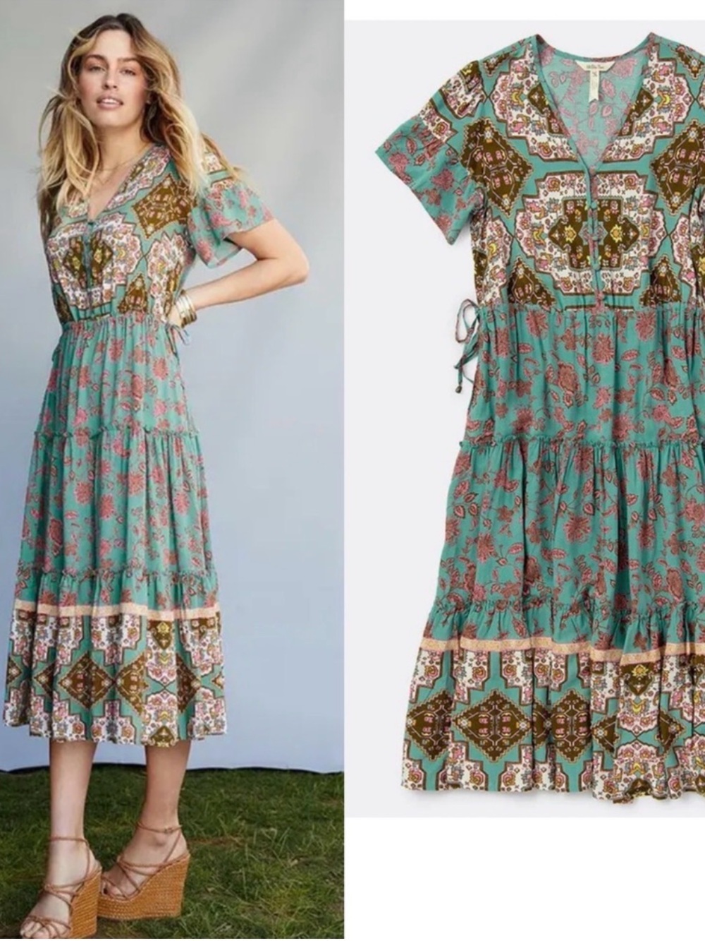Matilda Jane “Down to Earth” Turquoise Floral Tiered Maxi Dress Boho M Medium